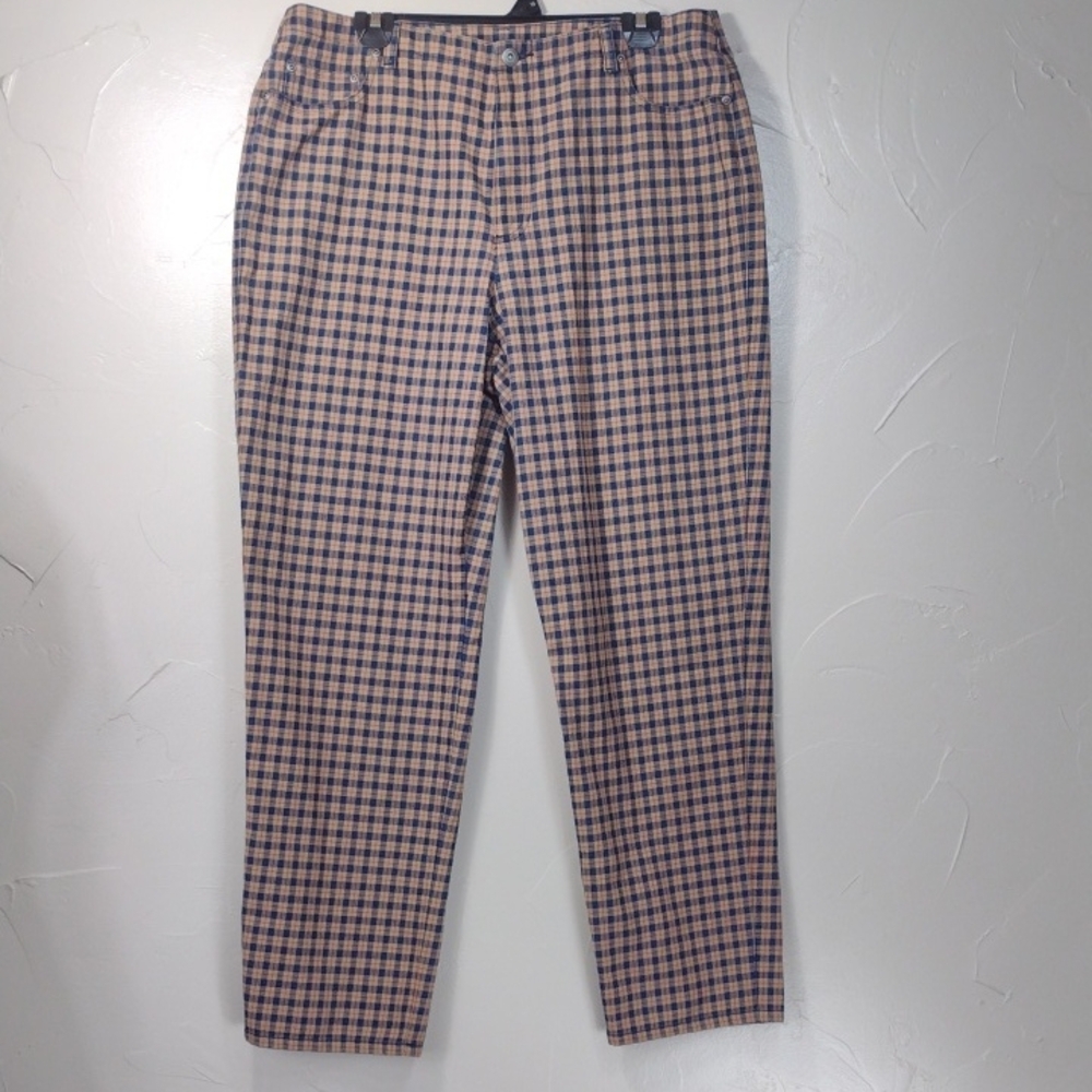 Liz Claiborne Tan, Navy Cotton Plaid High-rise Pants Women's 16